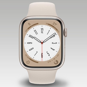 Apple Watch Series 8 with Sports Band (45mm Retina LTPO OLED Display, Starlight Aluminium Case)